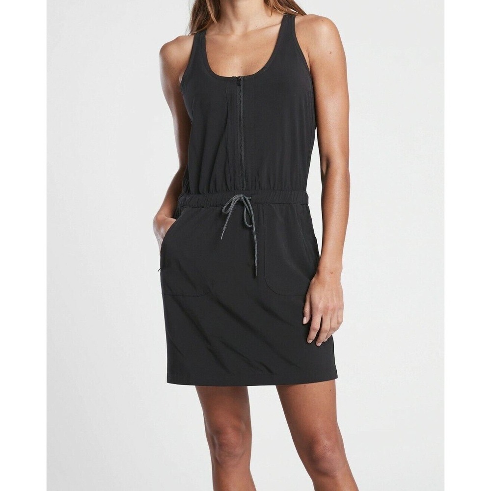 Athleta Expedition Skort Mini Dress Black Sleeveless Half Zip Active Womens 10 - Picture 2 of 16